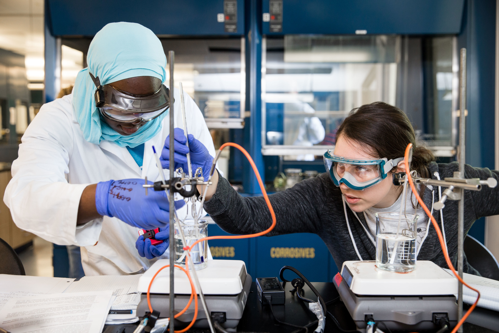 Students doing science labs