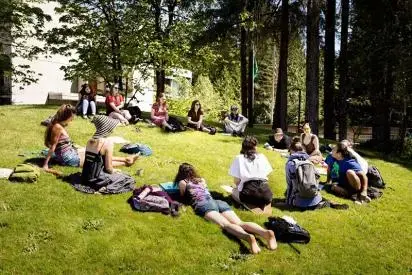 Students taking part in an outdoor seminar