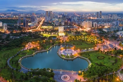 Overview of Hanoi, Vietnam in evening