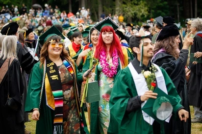 Students in regalia at commencement 