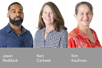 Portraits of Jason Reddock, Keri Carkeek, Kim Kaufman