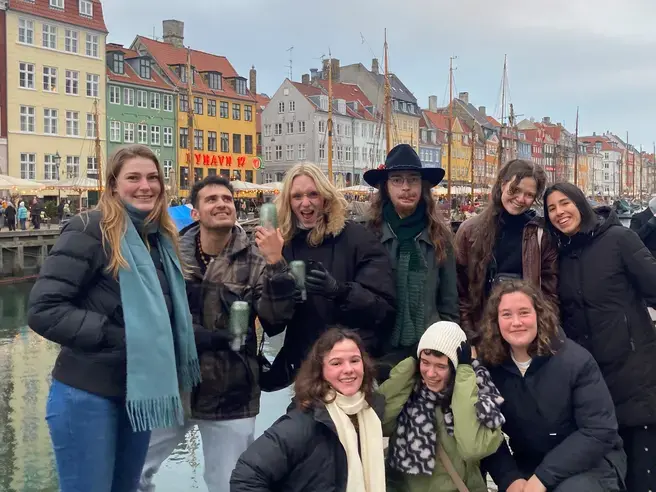 aiden gumear in Copenhagen with a group of students