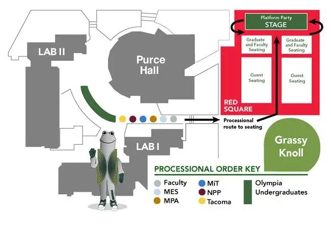Map of where to line up for processional walk to commencement