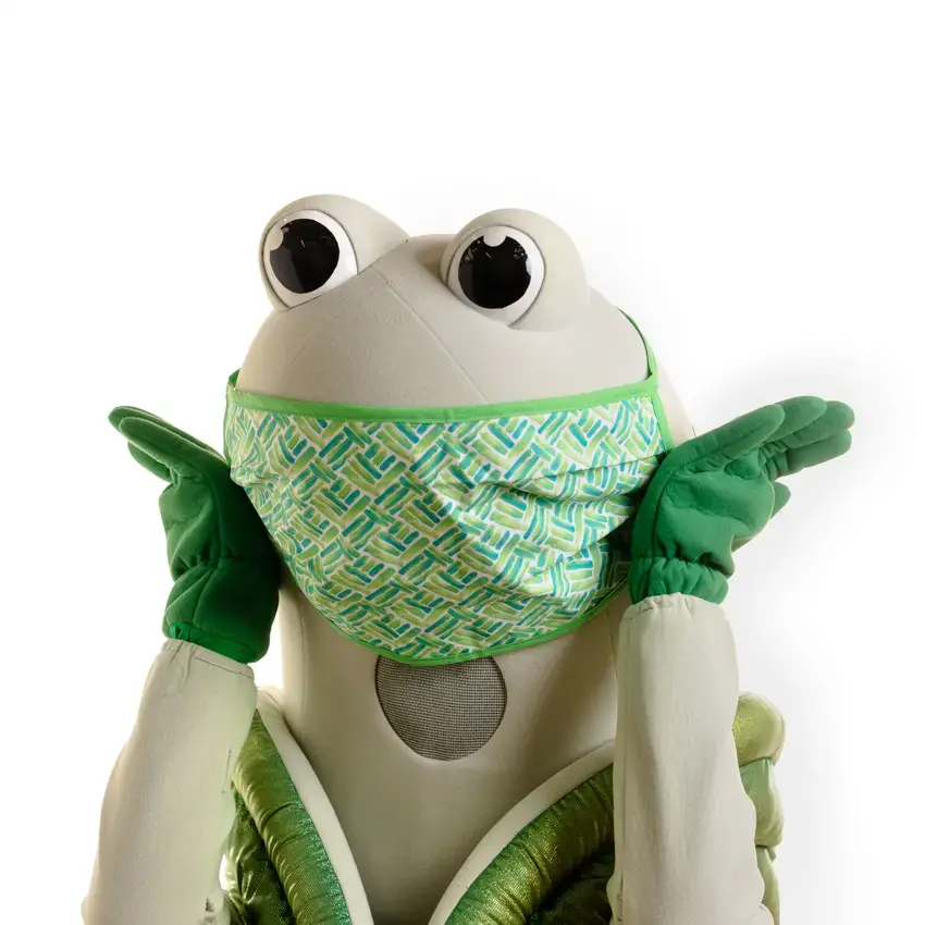 Speedy the geoduck looking dapper in their COVID-19 mask