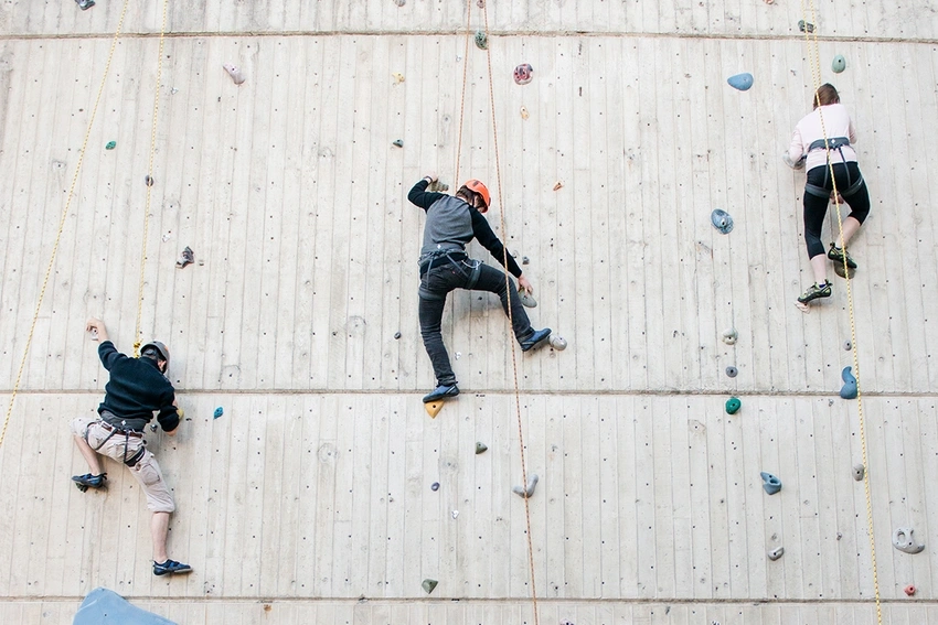 Students wall climbing