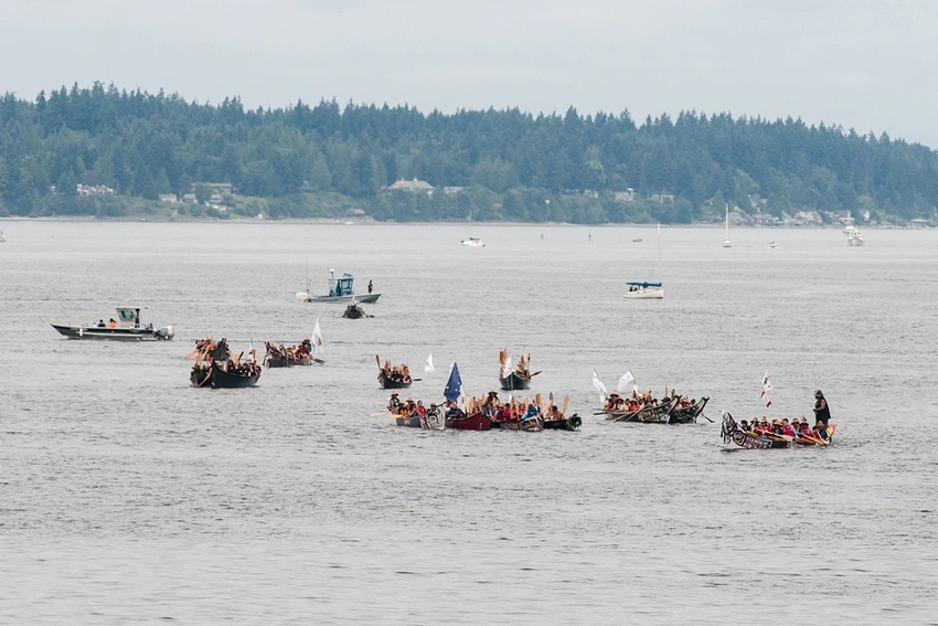 Paddle to Squaxin boats gather on the Sound