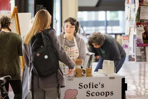 Community gathering in Evans Hall with Sofie's Scoops
