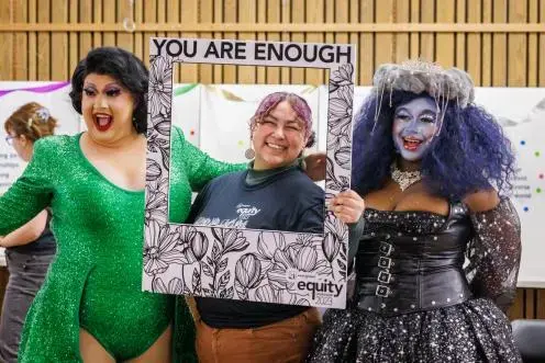 Community gathering in Evans Hall + Drag Story Telling and Performance Photo Op